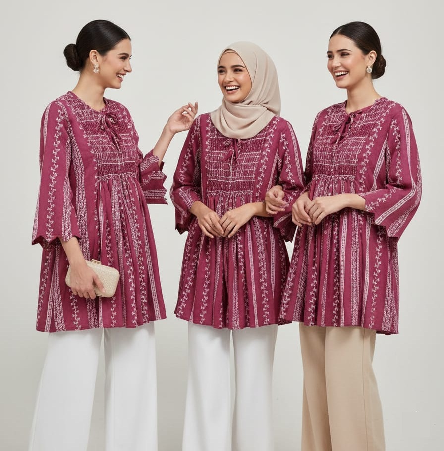 Sri Lankan woman wearing a breathable cotton smocked top in casual home setting